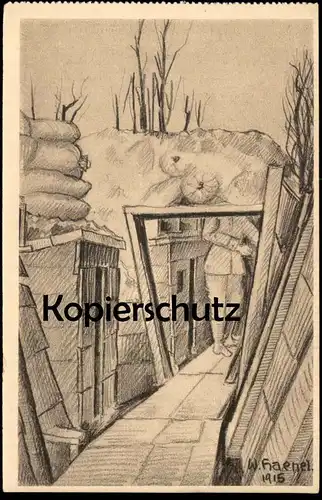 ALTE KÜNSTLER POSTKARTE SCHÜTZENGRABEN WWI SIGN. WERNER HAENEL 1. WELTKRIEG 1915 Ansichtskarte Zeichnung cpa AK postcard