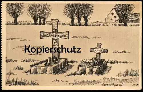 ALTE KÜNSTLER POSTKARTE KRIEGSGRAB LTN. D. RES. KAYSER FÄHNRICH MOSQUE WWI SIGN. WERNER HAENEL 1915 Zeichnung