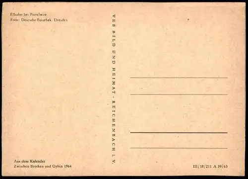 ÄLTERE POSTKARTE ELBUFER POSTELWITZ Bad Schandau Elbe aus Kalender zwischen Brocken & Oybin Deutsche Fotothek Dresden