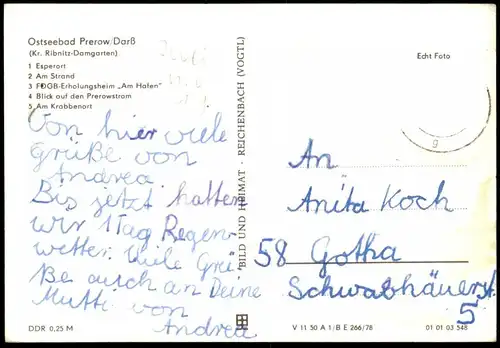 ÄLTERE POSTKARTE GRUSS AUS DEM OSTSEEBAD PREROW DARSS ESPERORT FDGB ERHOLUNGSHEIM KRABBENORT PREROWSTROM Ansichtskarte