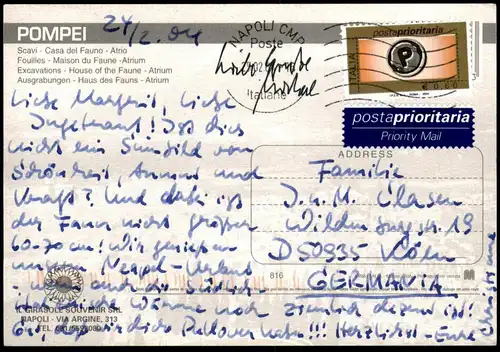 ÄLTERE POSTKARTE POMPEI SCAVI CASA DEL FAUNO ATRIO Denkmal monument Napoli Italien Italia italy postcard cpa AK