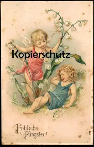 ALTE PRÄGE POSTKARTE FRÖHLICHE PFINGSTEN ENGEL ELFE angel Kinder embossed gauffrée cpa AK postcard Ansichtskarte