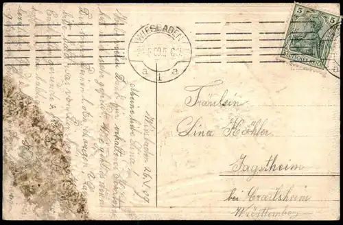 ALTE PRÄGE POSTKARTE FRÖHLICHE PFINGSTEN LANDSCHAFT TAL ORT HAUS BIRKE gauffrée cpa AK postcard Ansichtskarte