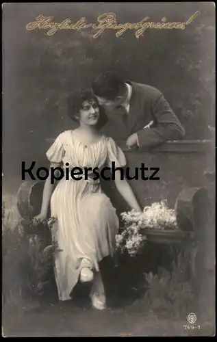 ALTE POSTKARTE HERZLICHE PFINGSGRÜSSE PFINGSTEN LIEBESPAAR Paar couple love woman Frau Mann cpa postcard Ansichtskarte