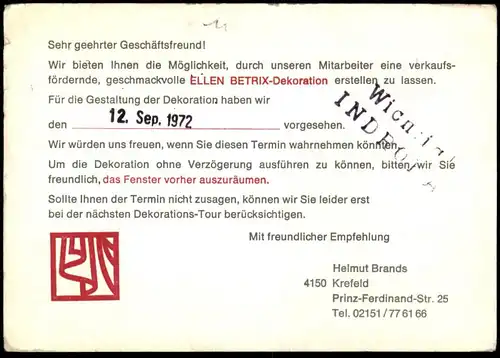 ÄLTERE POSTKARTE ELLEN BETRIX DEKORATIONS-DIENST KREFELD NACH DÜSSELDORF FLUGHAFEN Ansichtskarte cpa AK postcard