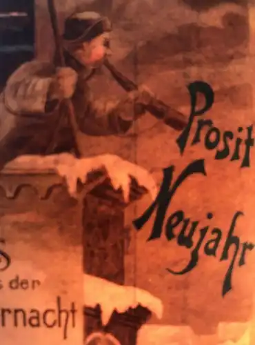 ALTE POSTKARTE GRUSS AUS DER SILVESTERNACHT IN MÜNCHEN HALT GEGEN DAS LICHT HGL Sylvester Neujahr Nachtwächter postcard