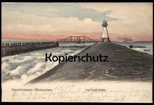 ALTE POSTKARTE DANZIG NEUFAHRWASSER WESTERNPLATTE AM LEUCHTTHURM STEMPEL OSTMOOLE Gdansk Polska Poland lighhouse cpa AK