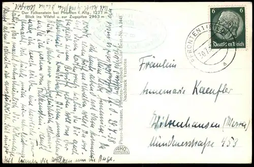ALTE POSTKARTE BLICK VOM FALKENSTEIN 1938 ÜBER TIROL ZUR ZUGSPITZE VILSTAL PFRONTEN Ansichtskarte AK cpa postcard
