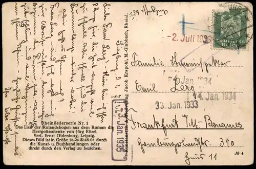 ALTE POSTKARTE IM ROLANDSBOGEN JÖRG RITZEL LIED ROLANDSECK RHEIN Remagen Siebengebirge song chanson AK cpa Ansichtskarte