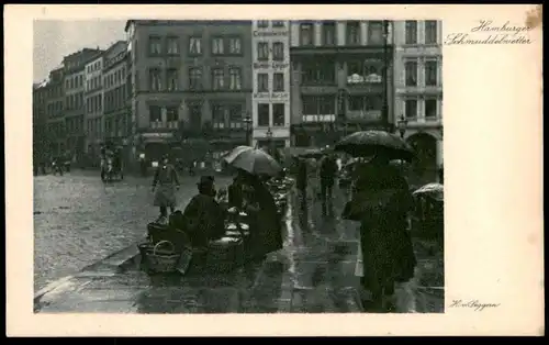 ALTE POSTKARTE HAMBURG HAMBURGER SCHMUDDELWETTER REGEN Schirm Regenschirm rain parapluie umbrella weather Wetter cpa AK