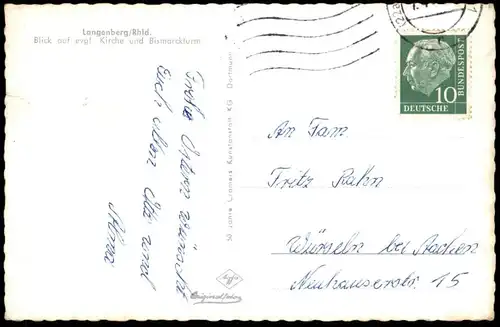 ÄLTERE POSTKARTE LANGENBERG RHEINLAND BLICK AUF EVANGELISCHE KIRCHE UND BISMARCKTURM AK Ansichtskarte postcard cpa photo