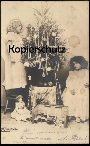 ALTE POSTKARTE HEILIGABEND WEIHNACHTEN GESCHENKE PUPPE PUPPENSTUBE SCHMITT BERLIN doll poupée christmas Weihnachtsbaum