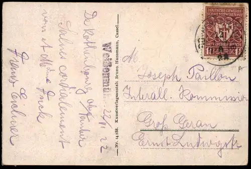 ALTE POSTKARTE ROTHENBURG OB DER TAUBER KLINGENSCHÜTT MIT KUTSCHE BRIEFMARKE GEWERBESCHAU MÜNCHEN 1922 AK postcard cpa