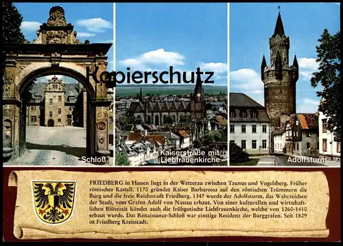 POSTKARTE FRIEDBERG WAPPEN & GESCHICHTE CHRONIK Chronikkarte chronique chronicle storycard postcard cpa AK Ansichtskarte