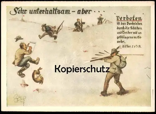 ÄLTERE POSTKARTE JÄGER JAGD SEHR UNTERHALTSAM ABER VERBOTEN Büchse Humor hunter Jagd chasseur AK Ansichtskarte postcard