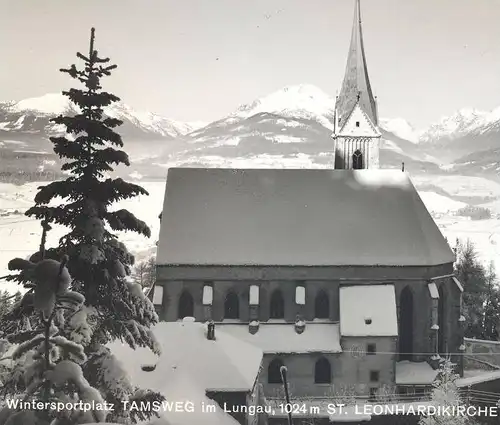 ÄLTERE POSTKARTE WINTERSPORTPLATZ TAMSWEG IM LUNGAU ST. LEONHARDIKIRCHE GEGEN NIEDERE TAUERN Winter Hiver Snow Austria