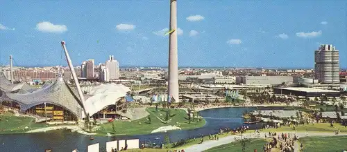POSTKARTE MÜNCHEN OLYMPIAPARK OLYMPIAGELÄNDE Olympia 1972 Olympic Games Olympiades Turm BMW Hochhaus cpa postcard AK