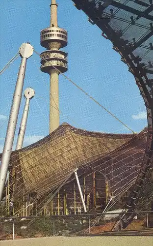 POSTKARTE MÜNCHEN OLYMPIASTADION MIT OLYMPIATURM Olympiapark Olympic Games Olympiades Turm tower tour stade cpa postcard