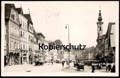 ALTE POSTKARTE STEYR STADTPLATZ GASTHOF ROTER KREBS Bus Autobus Zipfer Bier beer Oberösterreich Österreich Austria cpa