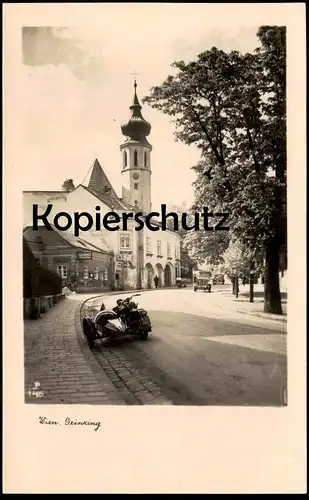 ALTE POSTKARTE WIEN GRINZING GÖSSER BIER MOTORRAD motocyclette motorbike motorcycle moto 1940er Beflaggung Vienna Vienne