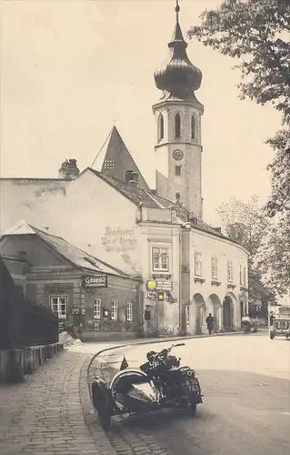 ALTE POSTKARTE WIEN GRINZING GÖSSER BIER MOTORRAD motocyclette motorbike motorcycle moto 1940er Beflaggung Vienna Vienne