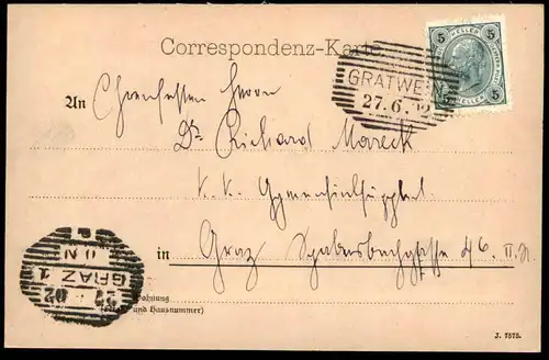ALTE POSTKARTE GRUSS AUS ST. BARTHOLOMÄ BEI GRATWEIN OST-ANSICHT 1902 Graz Steiermark Österreich Austria Autriche cpa