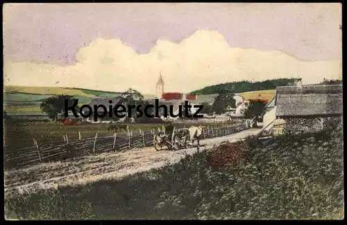 ALTE POSTKARTE UNBEKANNTES DORF 1912 STADT KUTSCHE LANDWIRTSCHAFT Stempel Cöln Kuh Pferd cow horse postcard unknown city