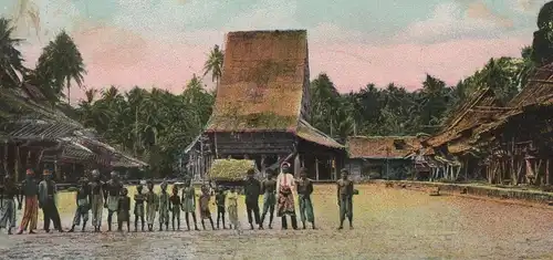 ALTE POSTKARTE NIASSISCHES DORF AUF PULU-TELLO NIAS PASAR PULAU TELLO SUMATERA UTARA PULAUTELO postcard cpa AK