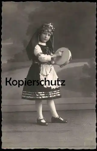ALTE POSTKARTE MÄDCHEN MIT TAMBURIN ATELIER GIEGERICH NIEDER-INGELHEIM Kind gypsi tambourine traditional costume photo