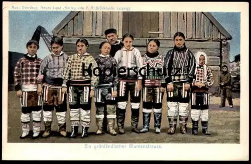 ALTE POSTKARTE EIN GRÖNLÄNDISCHER BLUMENSTRAUSS GRÖNLAND OTTO SVERDRUP NEUES LAND Tracht traditional costume Kaloallit