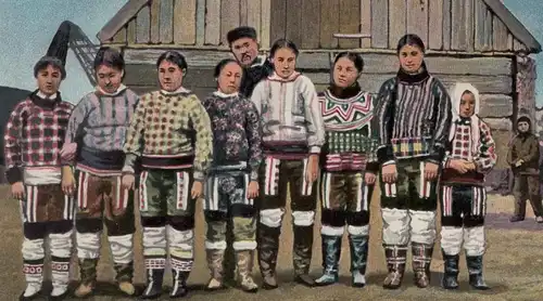 ALTE POSTKARTE EIN GRÖNLÄNDISCHER BLUMENSTRAUSS GRÖNLAND OTTO SVERDRUP NEUES LAND Tracht traditional costume Kaloallit