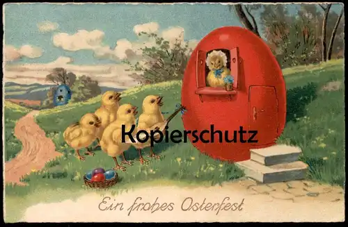 ALTE POSTKARTE EIN FROHES OSTERFEST KÜKEN VERMENSCHLIICHT MUSIKANTEN Ostern Easter humanised biggy chick egg postcard
