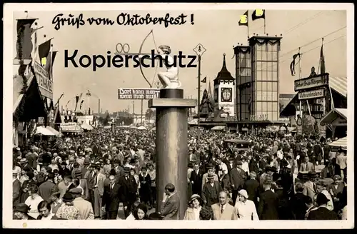 ALTE POSTKARTE MÜNCHEN GRUSS VOM OKTOBERFEST 1936 WIESN PSCHORR Ochsenbraterei WC Toilette toilet Ansichtskarte postcard