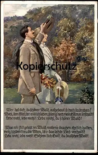 ALTE KÜNSTLER POSTKARTE J. DURST LIEDERKARTE WER HAT DICH DU SCHÖNER WALD Forest Paar couple Landpoststempel Gerolstein