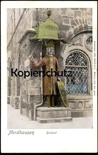 ALTE POSTKARTE NORDHAUSEN ROLAND Denkmal monument Schild Wappen Thüringen Ansichtskarte AK cpa postcard