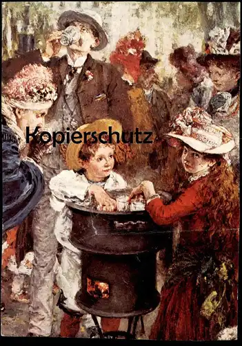 ÄLTERE KÜNSTLER POSTKARTE ADOLPH VON MENZEL BRUNNENPROMENADE BAD KISSINGEN 1890 Galerie Abels Köln Slogan Sparkasse cpa