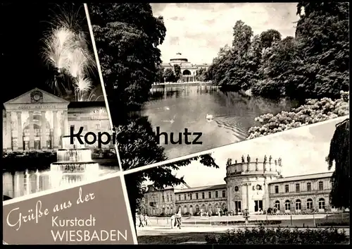 ÄLTERE POSTKARTE GRÜSSE AUS DER KURSTADT WIESBADEN FEUERWERK KURHAUS SCHLOSS IN BIEBRICH fireworks AK cpa postcard