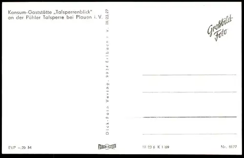 ÄLTERE POSTKARTE TALSPERRE PÖHL KONSUM GASTSTÄTTE TALSPERRENBLICK KREIS PLAUEN VOGTLAND barrage Ansichtskarte postcard