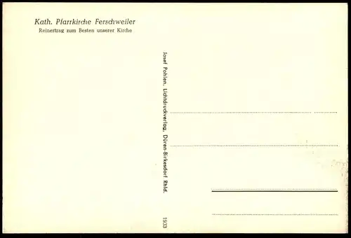 ALTE POSTKARTE FERSCHWEILER KATHOLISCHE PFARRKIRCHE KIRCHE BEI BITBURG SÜDEIFEL Eifel Ansichtskarte AK postcard cpa