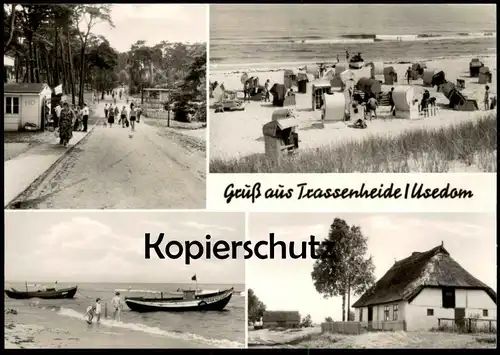 ÄLTERE POSTKARTE GRUSS AUS TRASSENHEIDE USEDOM Bericht fishing boat Fischerboote Bauernhaus Ansichtskarte postcard cpa