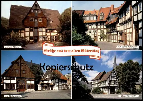 ÄLTERE POSTKARTE GRÜSSE AUS DEM ALTEN GÜTERSLOH MEIERS MÜHLE KIRCHHOF HAUS VEERHOFF WEBERHAUS AK Ansichtskarte postcard