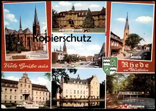 ÄLTERE POSTKARTE VIELE GRÜSSE AUS RHEDE IN WESTFALEN GILDEKAMP ST. GUDULA ST. VINZENZ HOSPITAL AK Ansichtskarte postcard