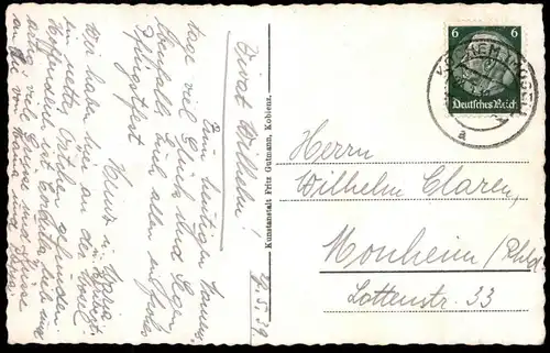 ALTE POSTKARTE DIEBLICH AN DER MOSEL TOTAL 1939 Totalansicht Panorama Ansichtskarte AK cpa postcard Gemeinde Rhein-Mosel