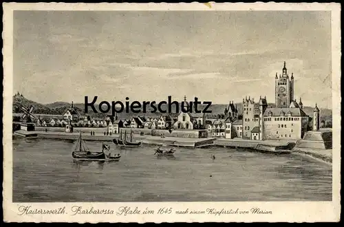 ALTE POSTKARTE KAISERSWERTH AM RHEIN BARBAROSSA PFALZ UM 1645 NACH EINEM KUPFERSTICH MERIAN Düsseldorf Ansichtskarte