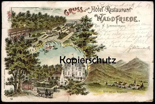 ALTE LITHO POSTKARTE GRUSS VOM HOTEL RESTAURANT WALDFRIEDE H. ZIMMERMANN DARMSTADT EBERSTADT Ansichtskarte postcard cpa