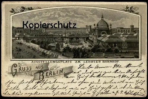 ALTE MONDSCHEIN LITHO POSTKARTE GRUSS AUS BERLIN AUSSTELLUNGSPLATZ AM LEHRTER BAHNHOF Tiergarten Moabit Ansichtskarte