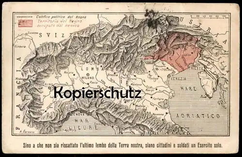ALTE POSTKARTE SOCIETÀ GEOGRAFICA ITALIANA ITALIA TERRITORIO DEL REGNO OCCUPATO DAL NEMICO Udine Bolzano Trento Lombardi