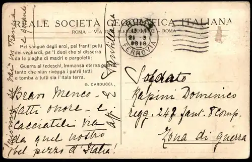 ALTE POSTKARTE SOCIETÀ GEOGRAFICA ITALIANA ITALIA TERRITORIO DEL REGNO OCCUPATO DAL NEMICO Udine Bolzano Trento Lombardi