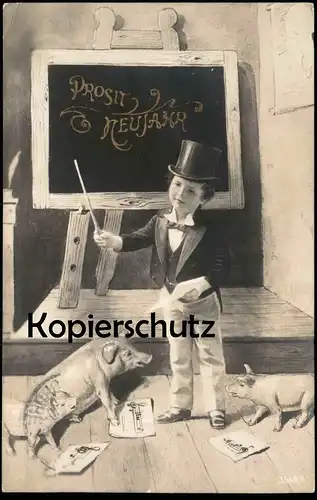 ALTE POSTKARTE PROSIT NEUJAHR BERUF LEHRER MIT SCHWEINEN SCHWEIN teacher pig maitre cochon Ansichtskarte postcard cpa