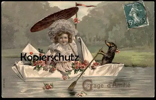 ALTE PRÄGE POSTKARTE DACKEL VERMENSCHLICHT RUDERER GAGE D'AMITIÉ teckel basset dachshund postcard cpa Ansichtskarte AK